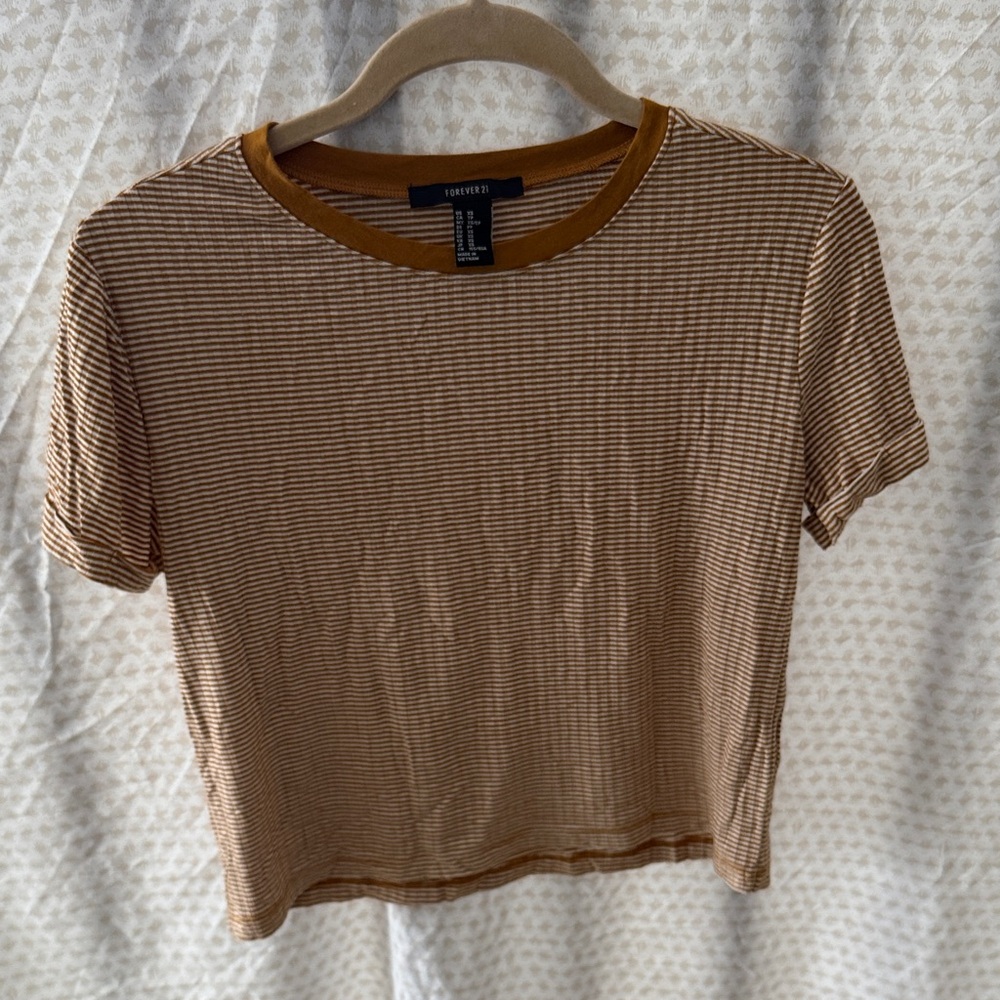 Forever 21 Brown Striped Short Sleeve Tee